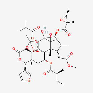molecular formula C43H56O17 B14730063 [(1R,2S,6S,8R,9S,13S,17S,18S,20R,22S)-17-(furan-3-yl)-3,7-dihydroxy-22-(2-methoxy-2-oxoethyl)-2,5,11,18-tetramethyl-20-[(2S)-2-methylbutanoyl]oxy-8-(2-methylpropanoyloxy)-15-oxo-10,12,16,21-tetraoxaheptacyclo[9.9.1.12,5.01,9.03,7.09,13.013,18]docosan-6-yl] (2S,3R)-2,3-dimethyloxirane-2-carboxylate 