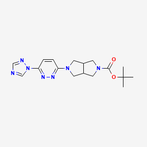 molecular formula C17H23N7O2 B1473063 tert-butyl 5-(6-(1H-1,2,4-triazol-1-yl)pyridazin-3-yl)hexahydropyrrolo[3,4-c]pyrrole-2(1H)-carboxylate CAS No. 2098116-92-6