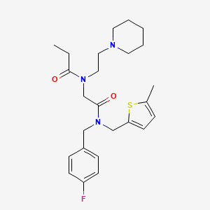 molecular formula C25H34FN3O2S B14731269 N-(2-{[(4-Fluorophenyl)methyl][(5-methylthiophen-2-yl)methyl]amino}-2-oxoethyl)-N-[2-(piperidin-1-yl)ethyl]propanamide CAS No. 5921-20-0