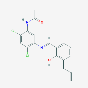 molecular formula C18H16Cl2N2O2 B14731777 N-[2,4-Dichloro-5-({[6-oxo-5-(prop-2-en-1-yl)cyclohexa-2,4-dien-1-ylidene]methyl}amino)phenyl]acetamide CAS No. 5276-63-1