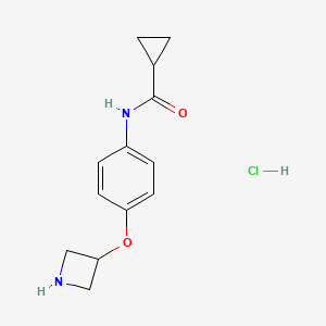 molecular formula C13H17ClN2O2 B1473221 N-(4-(azetidin-3-yloxy)phenyl)cyclopropanecarboxamide hydrochloride CAS No. 2097978-98-6