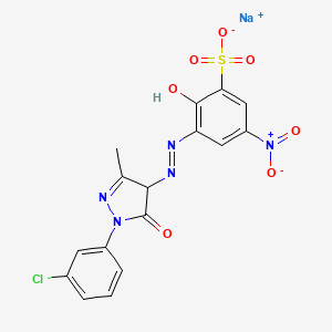 molecular formula C16H11ClN5NaO7S B14732476 Benzenesulfonic acid, 3-((1-(3-chlorophenyl)-4,5-dihydro-3-methyl-5-oxo-1H-pyrazol-4-yl)azo)-2-hydroxy-5-nitro-, monosodium salt CAS No. 6359-96-2