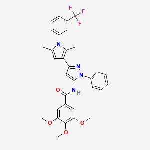 molecular formula C32H29F3N4O4 B14732924 N-(3-{2,5-Dimethyl-1-[3-(trifluoromethyl)phenyl]-1H-pyrrol-3-yl}-1-phenyl-1H-pyrazol-5-yl)-3,4,5-trimethoxybenzamide CAS No. 6549-16-2