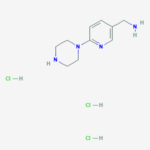 molecular formula C10H19Cl3N4 B1473359 [(6-Piperazin-1-ylpyridin-3-yl)methyl]amine trihydrochloride CAS No. 2097960-04-6