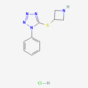 molecular formula C10H12ClN5S B1473411 5-(azetidin-3-ylsulfanyl)-1-phenyl-1H-1,2,3,4-tetrazole hydrochloride CAS No. 1864051-96-6