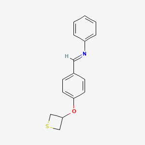 molecular formula C16H15NOS B14734124 N-phenyl-1-[4-(thietan-3-yloxy)phenyl]methanimine CAS No. 5626-96-0