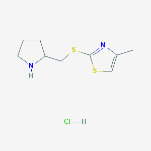 molecular formula C9H15ClN2S2 B1473413 4-Methyl-2-[(pyrrolidin-2-ylmethyl)sulfanyl]-1,3-thiazole hydrochloride CAS No. 1864051-64-8