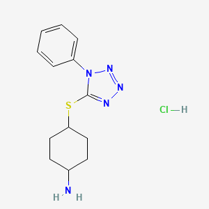 molecular formula C13H18ClN5S B1473414 4-[(1-phenyl-1H-1,2,3,4-tetrazol-5-yl)sulfanyl]cyclohexan-1-amine hydrochloride CAS No. 1864063-62-6