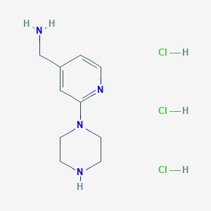 molecular formula C10H19Cl3N4 B1473415 [(2-Piperazin-1-ylpyridin-4-yl)methyl]amine trihydrochloride CAS No. 2098038-49-2