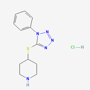 molecular formula C12H16ClN5S B1473427 4-[(1-phenyl-1H-1,2,3,4-tetrazol-5-yl)sulfanyl]piperidine hydrochloride CAS No. 1864054-41-0