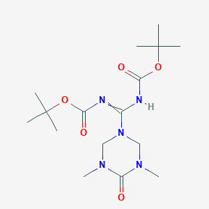 molecular formula C16H29N5O5 B1473502 Tert-butyl (((tert-butoxycarbonyl)imino)(3,5-dimethyl-4-oxo-1,3,5-triazinan-1-yl)methyl)carbamate CAS No. 911857-61-9