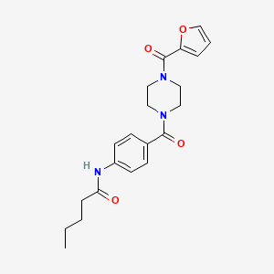 molecular formula C21H25N3O4 B14735077 N-[4-[4-(furan-2-carbonyl)piperazine-1-carbonyl]phenyl]pentanamide CAS No. 5851-92-3