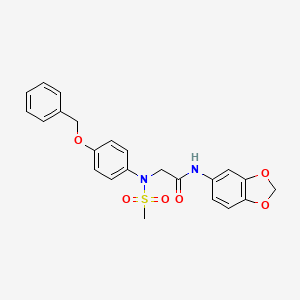 molecular formula C23H22N2O6S B14735861 N-benzo[1,3]dioxol-5-yl-2-[methylsulfonyl-(4-phenylmethoxyphenyl)amino]acetamide CAS No. 5473-23-4