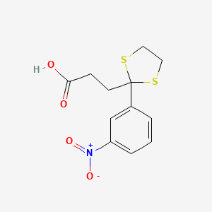 molecular formula C12H13NO4S2 B14736176 3-[2-(3-Nitrophenyl)-1,3-dithiolan-2-yl]propanoic acid CAS No. 6345-16-0