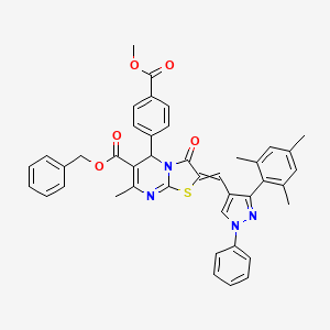 molecular formula C42H36N4O5S B14736408 Benzyl 5-[4-(methoxycarbonyl)phenyl]-7-methyl-3-oxo-2-{[1-phenyl-3-(2,4,6-trimethylphenyl)-1H-pyrazol-4-yl]methylidene}-2,3-dihydro-5H-[1,3]thiazolo[3,2-a]pyrimidine-6-carboxylate CAS No. 6998-18-1