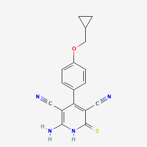 molecular formula C17H14N4OS B1473660 2-Amino-4-[4-(cyclopropylmethoxy)phenyl]-6-sulfanyl-3,5-pyridinedicarbonitrile CAS No. 910487-62-6