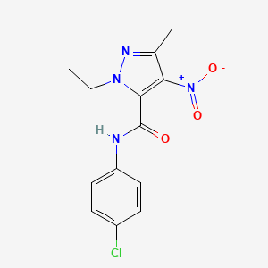 molecular formula C13H13ClN4O3 B14736730 N-(4-Chlorophenyl)-1-ethyl-3-methyl-4-nitro-1H-pyrazole-5-carboxamide CAS No. 4784-92-3