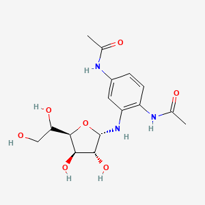 molecular formula C16H23N3O7 B14737459 N-[4-acetamido-3-[[(2S,3R,4R,5R)-5-(1,2-dihydroxyethyl)-3,4-dihydroxyoxolan-2-yl]amino]phenyl]acetamide CAS No. 5487-95-6