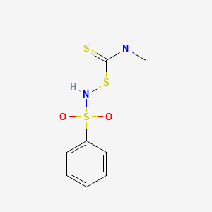 molecular formula C9H12N2O2S3 B14737621 Benzenesulfonamide, N-(((dimethylamino)thioxomethyl)thio)- CAS No. 5626-98-2