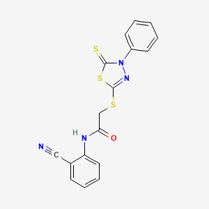 molecular formula C17H12N4OS3 B14737903 N-(2-cyanophenyl)-2-[(4-phenyl-5-sulfanylidene-1,3,4-thiadiazol-2-yl)sulfanyl]acetamide CAS No. 5676-93-7
