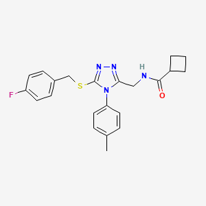 molecular formula C22H23FN4OS B14739044 N-[[5-[(4-fluorophenyl)methylsulfanyl]-4-(4-methylphenyl)-1,2,4-triazol-3-yl]methyl]cyclobutanecarboxamide CAS No. 5977-82-2