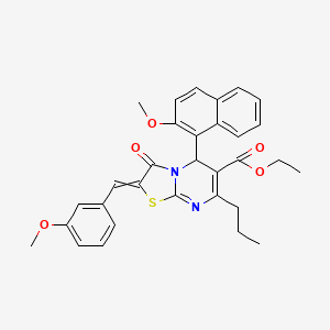 molecular formula C31H30N2O5S B14741004 Ethyl 5-(2-methoxynaphthalen-1-yl)-2-[(3-methoxyphenyl)methylidene]-3-oxo-7-propyl-2,3-dihydro-5H-[1,3]thiazolo[3,2-a]pyrimidine-6-carboxylate CAS No. 6465-39-0