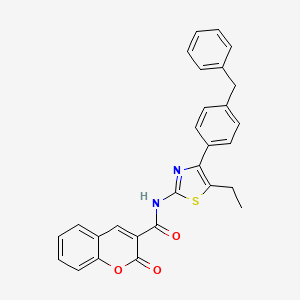 molecular formula C28H22N2O3S B14741399 N-[4-(4-benzylphenyl)-5-ethyl-1,3-thiazol-2-yl]-2-oxo-chromene-3-carboxamide CAS No. 5821-74-9