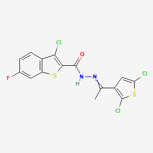 molecular formula C15H8Cl3FN2OS2 B14742090 3-chloro-N-[1-(2,5-dichlorothiophen-3-yl)ethylideneamino]-6-fluoro-1-benzothiophene-2-carboxamide CAS No. 6331-32-4