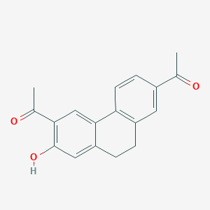 molecular formula C18H16O3 B14745030 1,1'-(7-Hydroxy-9,10-dihydrophenanthrene-2,6-diyl)diethanone CAS No. 5329-91-9