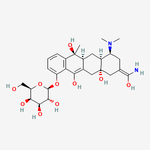 molecular formula C28H40N2O10 B14745367 (2Z,4S,4aS,5aS,6S,12aS)-2-[amino(hydroxy)methylene]-4-(dimethylamino)-6,11,12a-trihydroxy-6-methyl-10-[(2S,3R,4S,5R,6R)-3,4,5-trihydroxy-6-(hydroxymethyl)tetrahydropyran-2-yl]oxy-4,4a,5,5a-tetrahydrotetracene-1,3,12-trione 