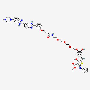 molecular formula C57H62N8O10S B14745847 ethyl (5E)-4-hydroxy-5-[[3-hydroxy-4-[2-[2-[2-[2-[4-[3-[6-[6-(4-methylpiperazin-1-yl)-1H-benzimidazol-2-yl]-1H-benzimidazol-2-yl]phenoxy]butanoylamino]ethoxy]ethoxy]ethoxy]ethoxy]phenyl]methylidene]-2-phenyliminothiophene-3-carboxylate 