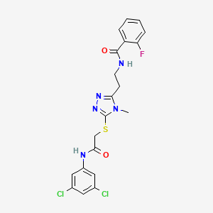 molecular formula C20H18Cl2FN5O2S B14746337 N-[2-[5-[2-(3,5-dichloroanilino)-2-oxoethyl]sulfanyl-4-methyl-1,2,4-triazol-3-yl]ethyl]-2-fluorobenzamide CAS No. 5381-15-7