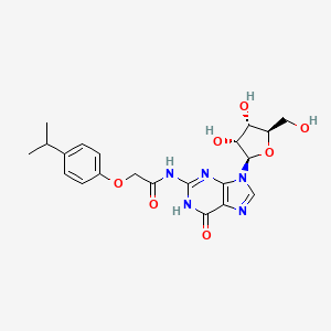molecular formula C21H25N5O7 B14746804 N-(9-((2R,3R,4S,5R)-3,4-Dihydroxy-5-(hydroxymethyl)tetrahydrofuran-2-yl)-6-oxo-6,9-dihydro-1H-purin-2-yl)-2-(4-isopropylphenoxy)acetamide 