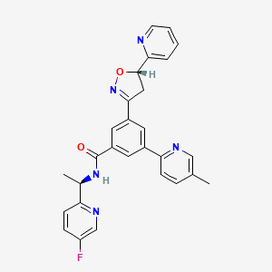 molecular formula C28H24FN5O2 B14746823 N-[(1R)-1-(5-Fluoropyridin-2-yl)ethyl]-3-(5-methylpyridin-2-yl)-5-[(5S)-5-pyridin-2-yl-4,5-dihydroisoxazol-3-yl]benzamide 