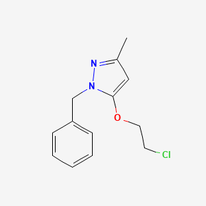 molecular formula C13H15ClN2O B14746990 Pyrazole, 1-benzyl-5-(2-chloroethoxy)-3-methyl- CAS No. 5371-90-4