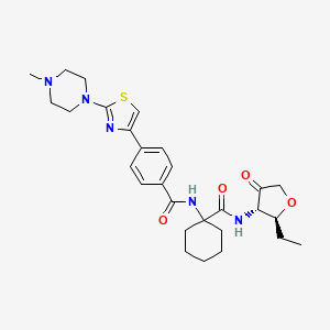 molecular formula C28H37N5O4S B14748592 N-(1-((2S,3S)-2-ethyl-4-oxotetrahydrofuran-3-ylcarbamoyl)cyclohexyl)-4-(2-(4-methylpiperazin-1-yl)thiazol-4-yl)benzamide 