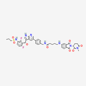 molecular formula C43H41F2N7O8S B14749184 N-[[4-[3-[2,6-difluoro-3-(propylsulfonylamino)benzoyl]-1H-pyrrolo[2,3-b]pyridin-5-yl]phenyl]methyl]-5-[[2-(1-methyl-2,6-dioxopiperidin-3-yl)-1,3-dioxoisoindol-5-yl]amino]pentanamide 