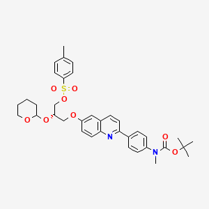 molecular formula C36H42N2O8S B14750386 Carbamic acid, N-methyl-N-[4-[6-[(2S)-3-[[(4-methylphenyl)sulfonyl]oxy]-2-[(tetrahydro-2H-pyran-2-yl)oxy]propoxy]-2-quinolinyl]phenyl]-, 1,1-dimethylethyl ester 