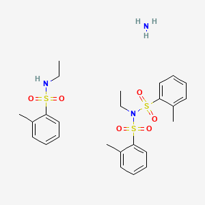 molecular formula C25H35N3O6S3 B14750926 ammonia; N-ethyl-2-methylbenzenesulfonamide; N-ethyl-2-methyl-N-(2-methylphenyl)sulfonylbenzenesulfonamide 