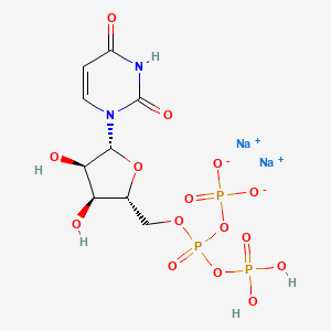 molecular formula C9H13N2Na2O15P3 B14751168 Sodium ((2R,3S,4R,5R)-5-(2,4-dioxo-3,4-dihydropyrimidin-1(2H)-yl)-3,4-dihydroxytetrahydrofuran-2-yl)methyl dihydrogentriphosphate 