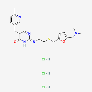 molecular formula C21H30Cl3N5O2S B14751575 2-[2-[[5-[(dimethylamino)methyl]furan-2-yl]methylsulfanyl]ethylimino]-5-[(6-methylpyridin-3-yl)methyl]-5H-pyrimidin-4-one;trihydrochloride 