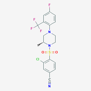 molecular formula C19H16ClF4N3O2S B14752260 (2R)-3-Chloro-4-(4-(4-fluoro-2-(trifluoromethyl)phenyl)-2-methylpiperazin-1-ylsulfonyl)benzonitrile 