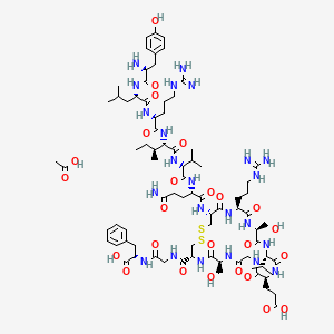 molecular formula C80H127N23O25S2 B14752278 acetic acid;(2S)-2-[[2-[[(4R,7S,13S,16S,19S,22S,25R)-25-[[(2S)-5-amino-2-[[(2S)-2-[[(2S,3S)-2-[[(2S)-2-[[(2S)-2-[[(2S)-2-amino-3-(4-hydroxyphenyl)propanoyl]amino]-4-methylpentanoyl]amino]-5-carbamimidamidopentanoyl]amino]-3-methylpentanoyl]amino]-3-methylbutanoyl]amino]-5-oxopentanoyl]amino]-22-(3-carbamimidamidopropyl)-13-(2-carboxyethyl)-7,19-bis(hydroxymethyl)-6,9,12,15,18,21,24-heptaoxo-16-propan-2-yl-1,2-dithia-5,8,11,14,17,20,23-heptazacyclohexacosane-4-carbonyl]amino]acetyl]amino]-3-phenylpropanoic acid 