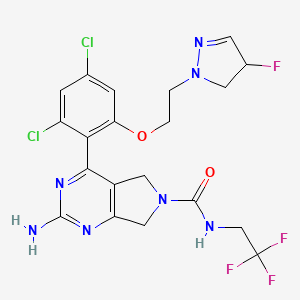 molecular formula C20H19Cl2F4N7O2 B14754017 2-amino-4-[2,4-dichloro-6-[2-(4-fluoro-3,4-dihydropyrazol-2-yl)ethoxy]phenyl]-N-(2,2,2-trifluoroethyl)-5,7-dihydropyrrolo[3,4-d]pyrimidine-6-carboxamide 