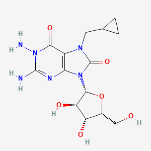 molecular formula C14H20N6O6 B14754045 1,2-diamino-7-(cyclopropylmethyl)-9-[(2R,3R,4R,5R)-3,4-dihydroxy-5-(hydroxymethyl)oxolan-2-yl]purine-6,8-dione 