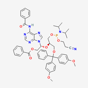 molecular formula C54H58N7O9P B14754894 [(2R)-2-(6-benzamidopurin-9-yl)-2-[(2R)-1-[bis(4-methoxyphenyl)-phenylmethoxy]-3-[2-cyanoethoxy-[di(propan-2-yl)amino]phosphanyl]oxypropan-2-yl]oxyethyl] benzoate 