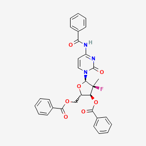molecular formula C31H26FN3O7 B14755983 (2S,3S,4S,5R)-5-(4-Benzamido-2-oxopyrimidin-1(2H)-yl)-2-((benzoyloxy)methyl)-4-fluoro-4-methyltetrahydrofuran-3-yl benzoate 