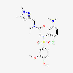 molecular formula C26H34ClN5O5S B14757851 Acetamide, 2-[[2-chloro-5-(dimethylamino)phenyl][(3,4-dimethoxyphenyl)sulfonyl]amino]-N-[(1,5-dimethyl-1H-pyrazol-3-yl)methyl]-N-ethyl- 