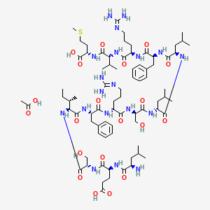 molecular formula C77H127N19O20S B14758292 acetic acid;(4S)-4-[[(2R)-2-amino-4-methylpentanoyl]amino]-5-[[(2S)-1-[[(2S,3S)-1-[[(2S)-1-[[(2R)-1-[[(2R)-1-[[(2R)-1-[[(2R)-1-[[(2S)-1-[[(2R)-1-[[(2R)-1-[[(1S)-1-carboxy-3-methylsulfanylpropyl]amino]-3-methyl-1-oxobutan-2-yl]amino]-5-(diaminomethylideneamino)-1-oxopentan-2-yl]amino]-1-oxo-3-phenylpropan-2-yl]amino]-4-methyl-1-oxopentan-2-yl]amino]-4-methyl-1-oxopentan-2-yl]amino]-3-hydroxy-1-oxopropan-2-yl]amino]-5-(diaminomethylideneamino)-1-oxopentan-2-yl]amino]-1-oxo-3-phenylpropan-2-yl]amino]-3-methyl-1-oxopentan-2-yl]amino]-3-hydroxy-1-oxopropan-2-yl]amino]-5-oxopentanoic acid 