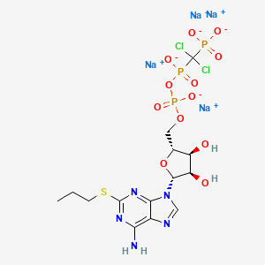 molecular formula C14H18Cl2N5Na4O12P3S B14758919 tetrasodium;[[(2R,3S,4R,5R)-5-(6-amino-2-propylsulfanylpurin-9-yl)-3,4-dihydroxyoxolan-2-yl]methoxy-oxidophosphoryl]oxy-[dichloro(phosphonato)methyl]phosphinate 